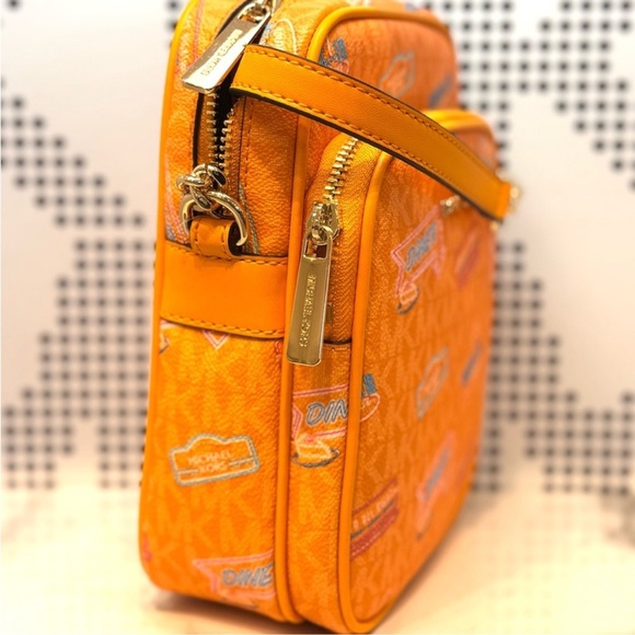 Michael Kors Medium Jet Set Travel NS Chain Xbody Bag Pop Orange Multi - Picture 4 of 7